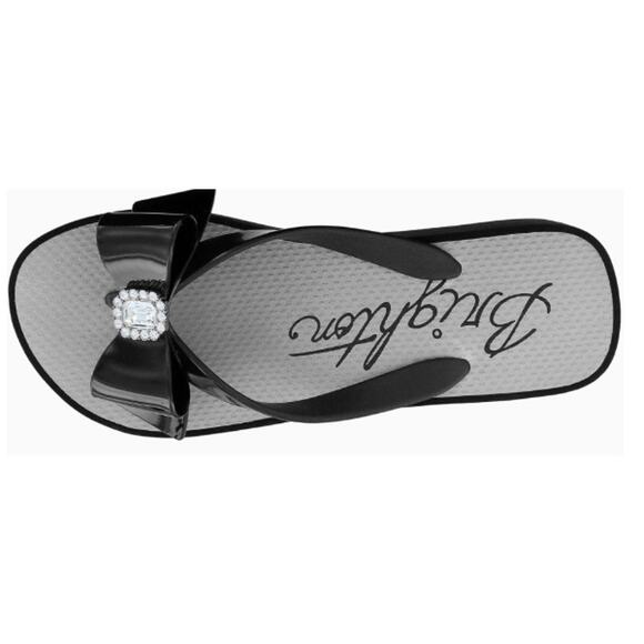 Brighton Bowie Wedge Flip Flops Womens Size 9 Black Bow with Bling Dressy Glam - Picture 2 of 14